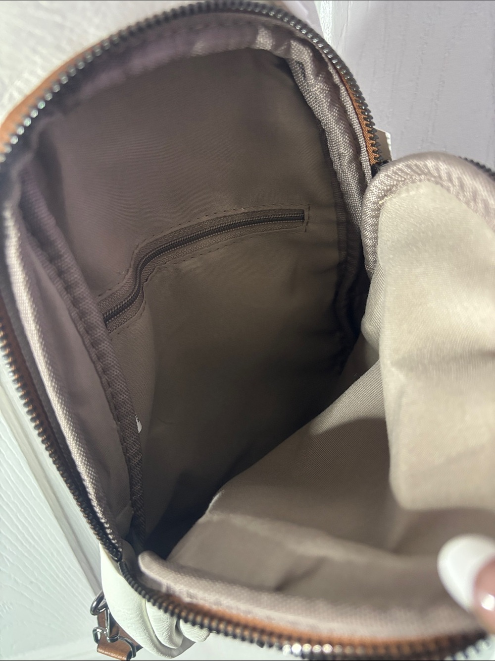 White and Brown Crossbody Sling Bag - Casual Everyday Wear - Picture 5 of 8
